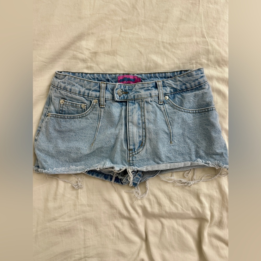 Edikted Clementine Low Rise Raw Hem Denim Mini Skirt/Skort, Sz Small